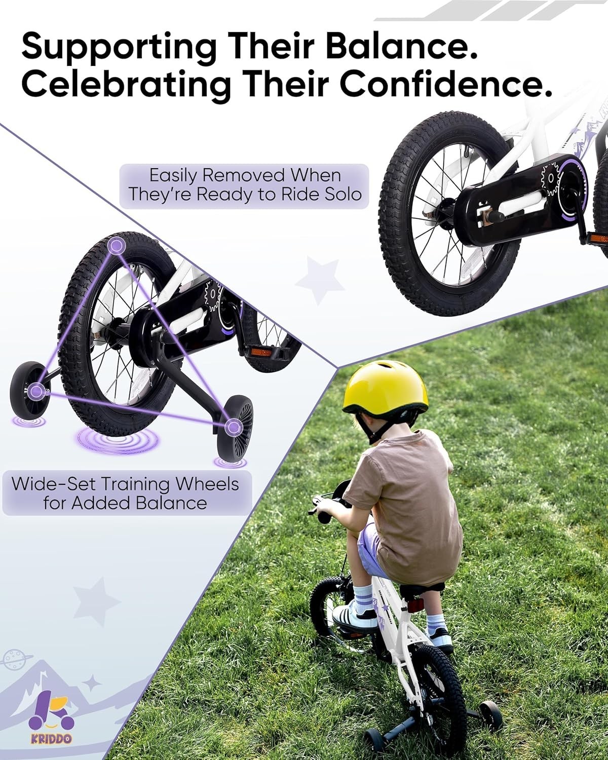 Beginner-Friendly 14-16 Inch Kids Bike w/ Training Wheels & Hand Brake - White