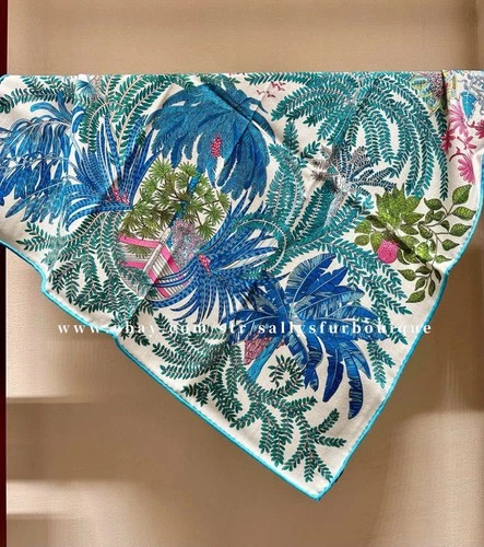 Sallys 70% Cashmere 30% Silk Trees Print Double Face Collar Scarf 26" Turquoise