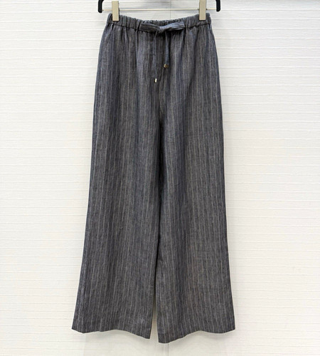 Max Mara Studio Women’s Gray Pinstripe Linen Wide-Leg Pants Relaxed Pockets