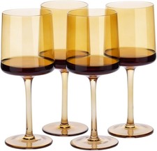 Navaris Amber Tinted Wine Glasses - Set of 4 - Coloured Wine Glasses with Stems