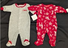 Lot Of 2 NWT Carter's Baby Christmas Pajama Sleepers NEWBORN