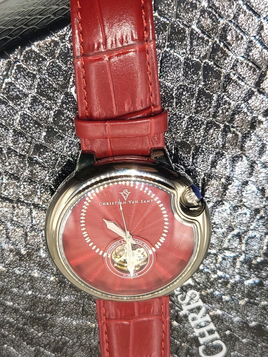 Christian Van Sant CV0142 Cyclone 46mm Men's Red Leather Watch for