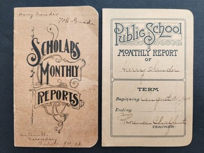 1901-3 antique REPORT CARD centreville school HARRY SAUDER jonas n sander