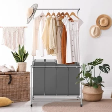 LUCKUP Laundry Sorter 4 Sections with Hanging Bar, 4 Bags Laundry Hamper Roll...