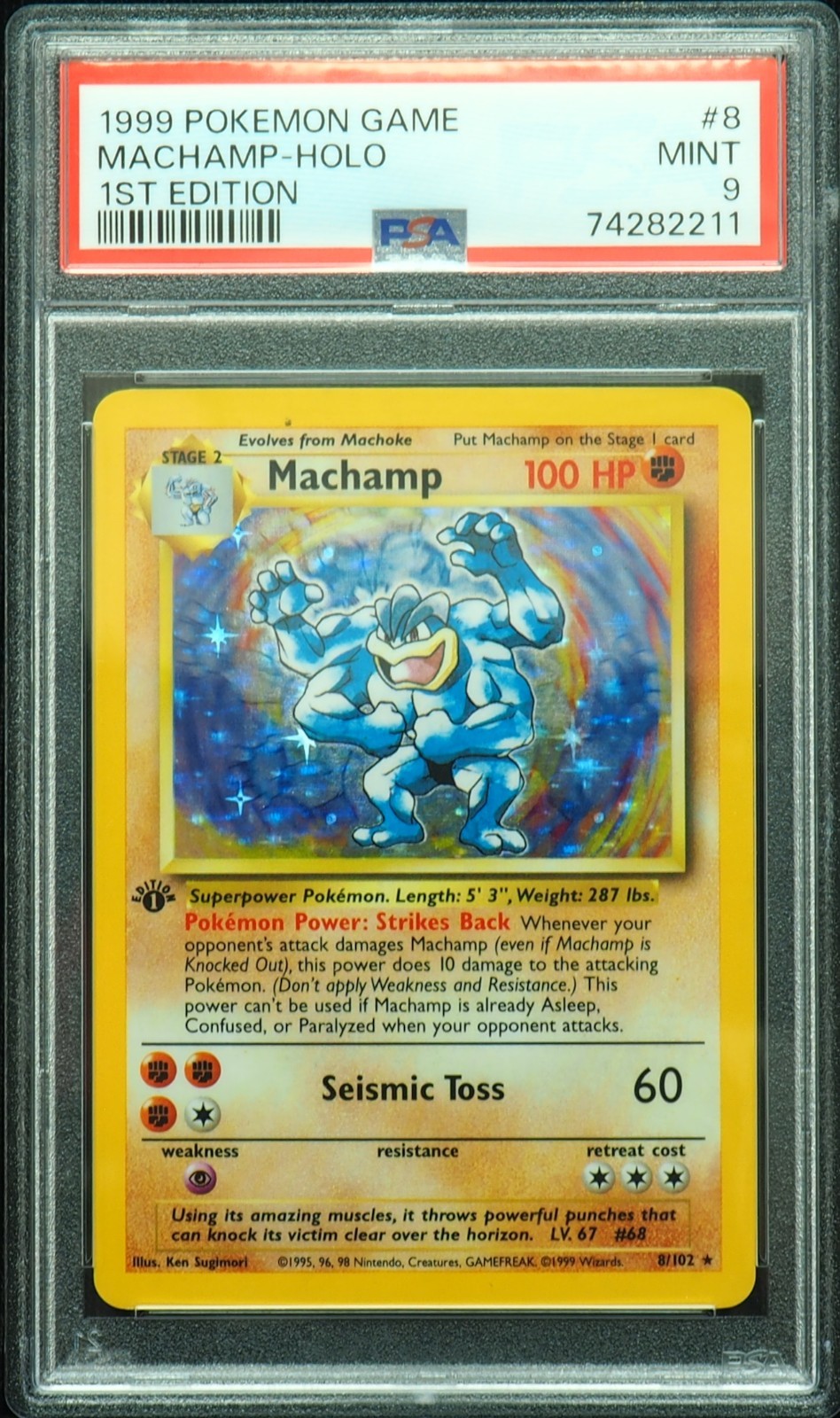 1st Edition Machamp 8/102 PSA 9 Mint Base Set Holo Pokemon Card