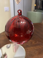 Holiday Red Ribbed Blown Glass Christmas Ornament Ball - NEW