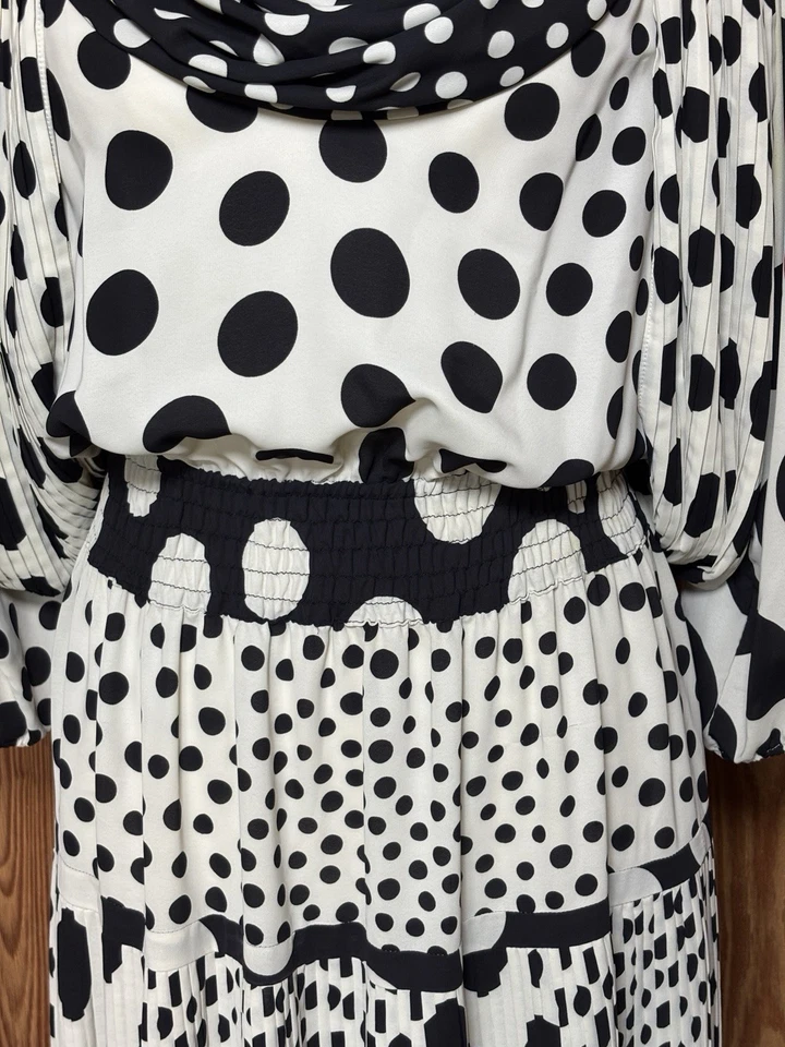 Diane Freis RARE VINTAGE PRINT 80s POLKA DOT MAXI DRESS Embroidered Shoulders - Image 3 of 4