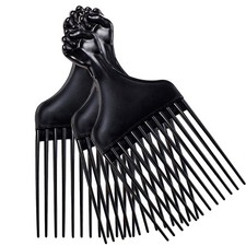Black Plastic Hair Pick Combs for Afro & Curly Hair - 3 Pack