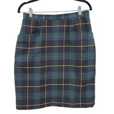 Vtg 80s Preppy Twee Green Plaid Pencil Skirt Sz M Kidcore Academia Pockets