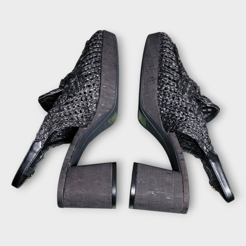 Aerosoles Santiago Damen-Halbschuhe schwarz Raffia Slingback Blockabsatz Größe 10M - Bild 5 von 12