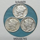 Mercury dime lot of 3, 1945-D, 1945-P, 1945-S.  90% silver coins — photo 1