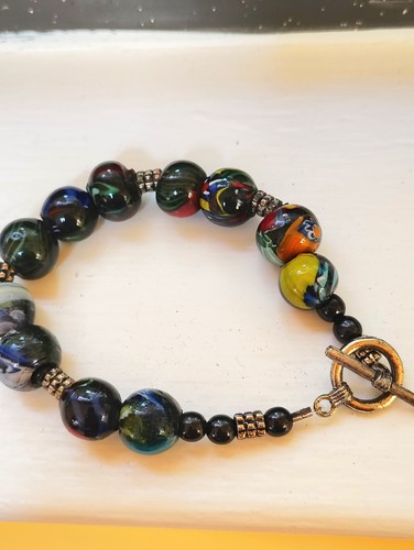 Murano Kunst Glas große Perlen mehrfarbig Knebelverschluss Armband - Bild 6 von 7