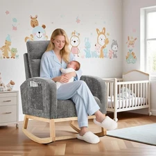Nursery Rocking Chair Glider Baby Nursing Chair w Footrest High Back Living Room