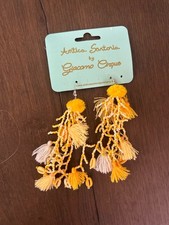 Antica Sartoria Yellow Pompom Seashell Dangly Earrings NWT