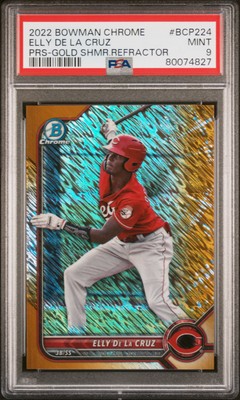 2022 BOWMAN CHROME PROSPECTS GOLD SHIMMER REFRACTOR ELLY DE LA CRUZ 31/50 PSA 9
