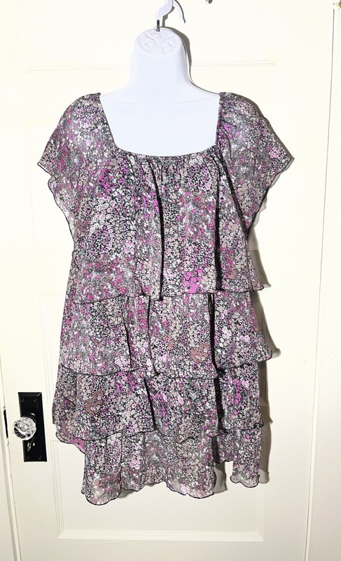 Women’s Shirts Size 3X Pat Rego Sleeveless Sheer Floral Layered Top Blouse