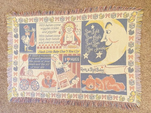 Vintage—Nursery Rhyme—Fringe—Tapestry—Throw Blanket—Woven—48" x 36"—Multicolor - Picture 2 of 9