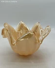 Murano Art Glass Bowl Iridescent Peach Flower Shape Hand Blown Italy Vintage
