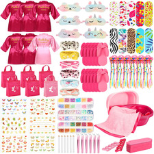 Suhine 6 Set Spa Party Supplies For Girls Kids 6 Satin Robes Spa Kit Sleepover