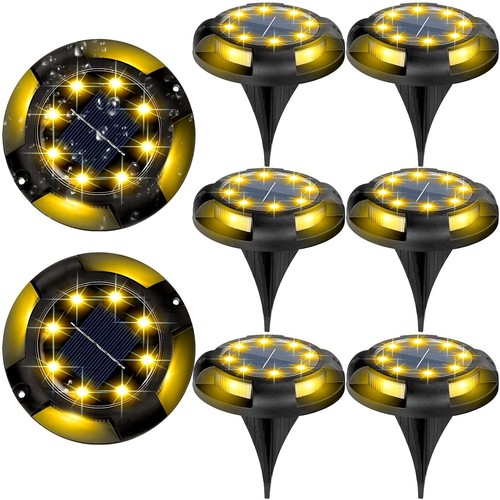 Solar Ground Lights Outdoor Waterproof, 8 Pack 12 LEDs Solar Garden Disk Ligh...