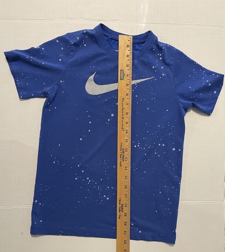 Nike Boys Dri-Fit T-Shirt Size M Blue With Gray and White Logo and White Dots - Picture 3 of 5
