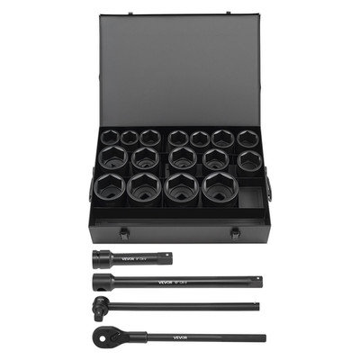 1'' Drive Impact Socket Set 21Pc 6Pt SAE (1-5/8 3-1/8in)+ Ratchet & Extension Bar