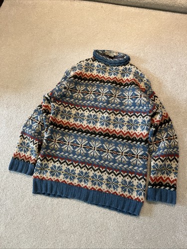 Vintage Abercrombie Fitch Sweater Mens Small Wool Fair Isle Nordic Chunky Knit - Picture 3 of 8