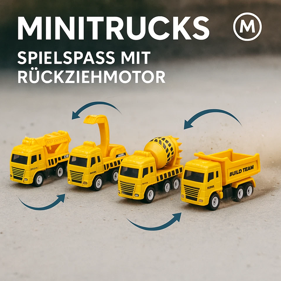 4er-Set Spielzeugautos Kinder Ziehauto Baufahrzeug Modell DE. - Bild 2 von 4