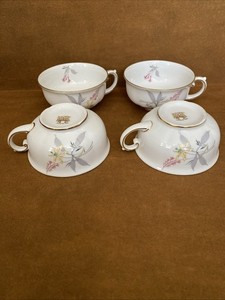 Royal Bayreuth ~ 4 Tea Cups ~ Made Germany Bavaria YELLOW ROSE & Pink Rosebud