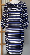 Y2K Gap Striped Dress Sz S Blue Pockets Roll Tab Sleeve Coastal Party Nautical