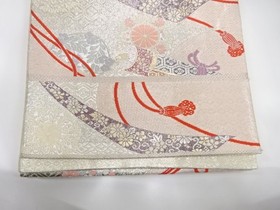 7493490: JAPANESE KIMONO JAPANESE FUKURO OBI / WOVEN FLOWER ROUNDEL