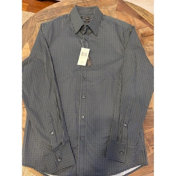 Camisa de Vestir Michael Kors Negra Estampado Diamante Elastizada Calce Ajustado Manga Larga - S Foto 2 de 4