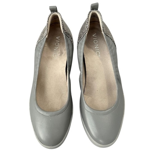 Vionic Jacey Gray Leather Wedge Leopard Accent Comfort Shoes Size 6 - Picture 3 of 10