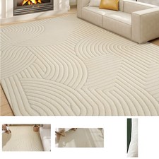Modern Geometric Rug, Thick & Plush, Non-Slip, Cream Refurbished