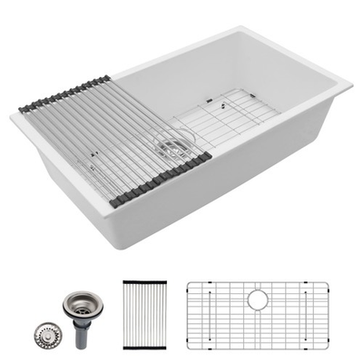 #ad #ad Dcolora 33 In. White Undermount Granite Composite Kitchen Sink Single Bowl $153.33