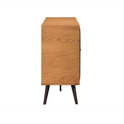 Armen Living Coco 3-Drawer Modern Wood/Faux Leather Dresser in Oak/Black - Picture 4 of 6