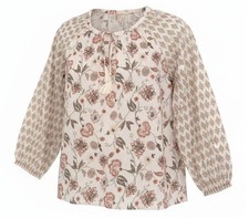 Lucky Brand Notch Collar Blouse Pink Floral Women's Size Large L