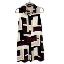 Alfani Abstract Print Sleeveless Shirt Dress Button Front Size 4 work church