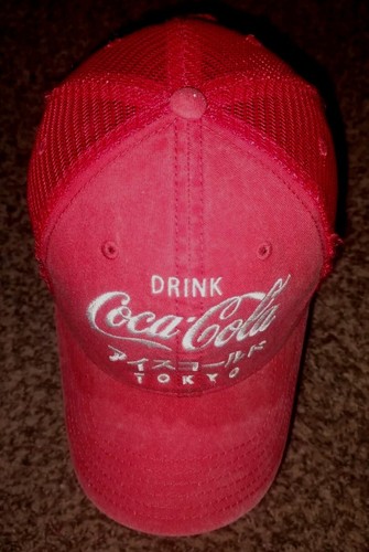 Coca-Cola Tokyo Red Embroidered Mesh Ball Hat Trucker Hat Cap Adjustable Strap - Picture 2 of 8