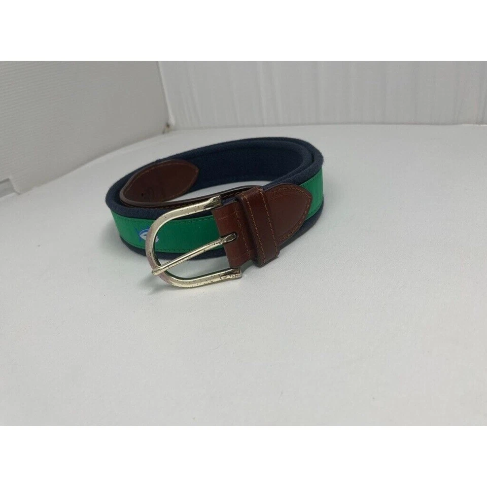 Southern Tide 1993 Belt Nautical Fish Men Sz 32 Navy Green Ribbon Canvas Leather - Image 2 of 4