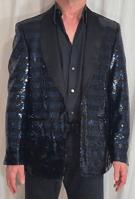 Tallia Men's Black & Navy Sequin Dinner Jacket Tuxedo-style Blazer