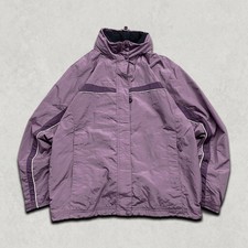 L.L.Bean Rain Jacket Womens Large Fleece Lined Hooded Outdoor Coat, Purple