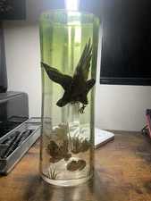 Moser Attributed Flying Eagle High Relief Vase Czech Manganese UV Reactive Glass