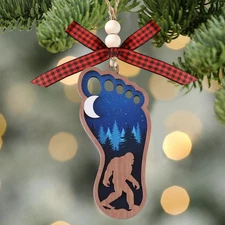 Bigfoot Christmas Ornament, Intricately Carved 2-Layer Wooden Bigfoot Decor