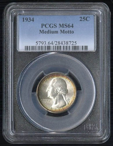 US Coin 1934 Washington Silver Quarter PCGS MS64 Medium Motto 25C NO RESERVE!