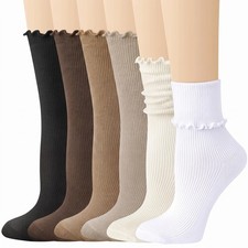 6 Pairs Ruffle Socks, Cute Frilly Cotton Boot Crew Socks for Women