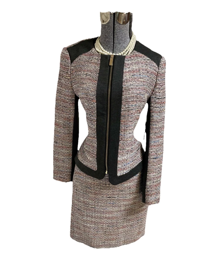 NUEVO $280 Vince Camuto Falda Traje 6 Chaqueta 4 Falda Conjunto de Dos Piezas Moderno Cremallera NUEVO Foto 4 de 4