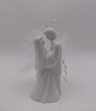 Porcelain Wedding Cake Topper Figurine Bride Groom White Lace w/Beads 6 Inch