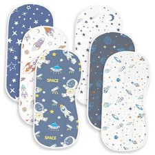 6 Pack Baby Burp Cloths for Boys Girls, Soft Cotton, Space Rocket Blue Space