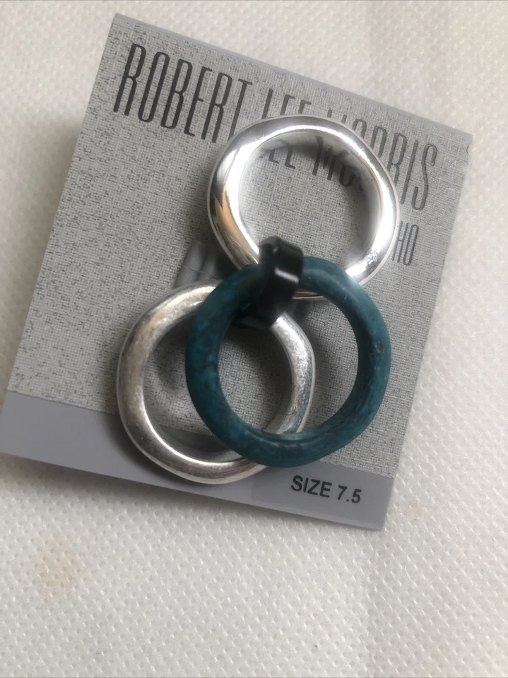 Anillos apilables Robert Lee Morris Soho plata y azul verde pátina talla 7,5 nuevos con etiquetas Foto 3 de 4
